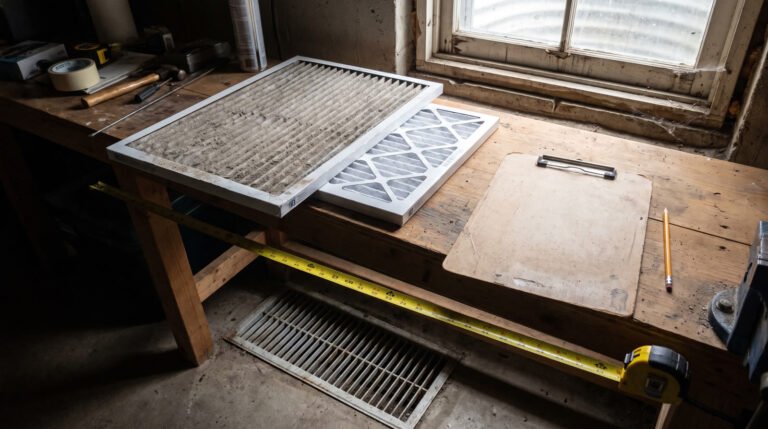 Residential air conditioner condenser unit beside a house