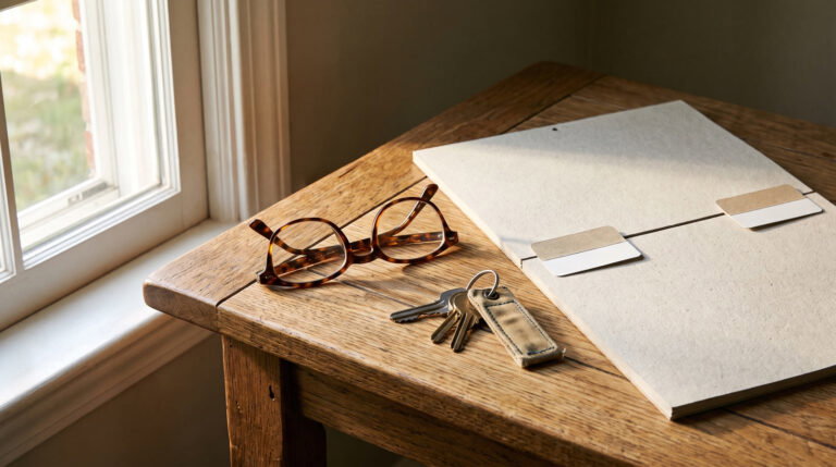 Calendar and enrollment forms on a wooden desk