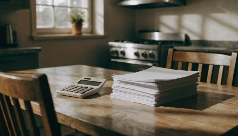 Calculator and tuition statement on a desk