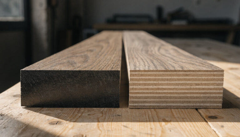 Vinyl and laminate flooring planks side by side